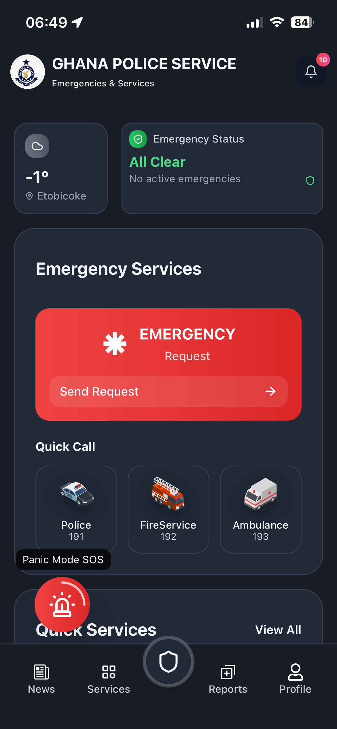 BOAME Emergency App Interface
